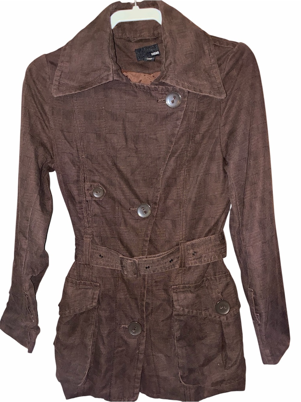 H&M BROWN DOUBLE-BREASTED BELTED TRENCH COAT